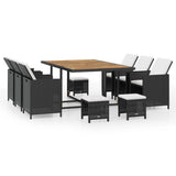 Set da Pranzo da Giardino 11 pz Polyrattan e Legno Acacia Nero