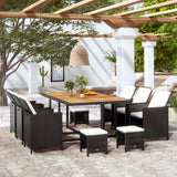 Set da Pranzo da Giardino 11 pz con Cuscini in Polyrattan Nero