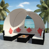 Set Divani da Giardino 9 pz con Tettuccio in Polyrattan Nero