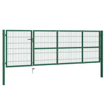 Cancello di Recinzione con Paletti 350x100 cm in Acciaio Verde