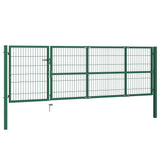 Cancello di Recinzione con Paletti 350x100 cm in Acciaio Verde