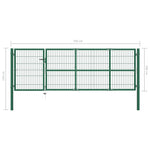 Cancello di Recinzione con Paletti 350x100 cm in Acciaio Verde