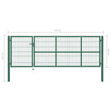 Cancello di Recinzione con Paletti 350x100 cm in Acciaio Verde