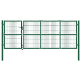 Cancello di Recinzione con Paletti 350x120 cm in Acciaio Verde