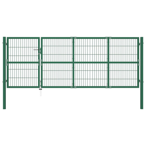 Cancello di Recinzione con Paletti 350x120 cm in Acciaio Verde