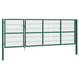 Cancello di Recinzione con Paletti 350x120 cm in Acciaio Verde