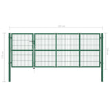 Cancello di Recinzione con Paletti 350x120 cm in Acciaio Verde