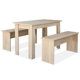 Tavolo da Pranzo e Panche 3 pz in Legno truciolato Rovere