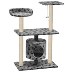 Albero per Gatti e Tiragraffi Sisal 95 cm Zampe Stampate Grigio
