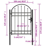 Cancello per Recinzione ad Arco in Acciaio 100x125 cm Nero