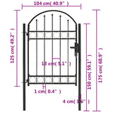 Cancello per Recinzione ad Arco in Acciaio 100x125 cm Nero