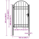Cancello per recinzione con parte superiore ad arco in acciaio 104x175 cm nero