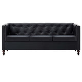 Divano Chesterfield a 3 Posti Rivestito in Similpelle Nero