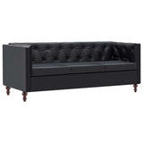Divano Chesterfield a 3 Posti Rivestito in Similpelle Nero