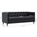 Divano Chesterfield a 3 Posti Rivestito in Similpelle Nero