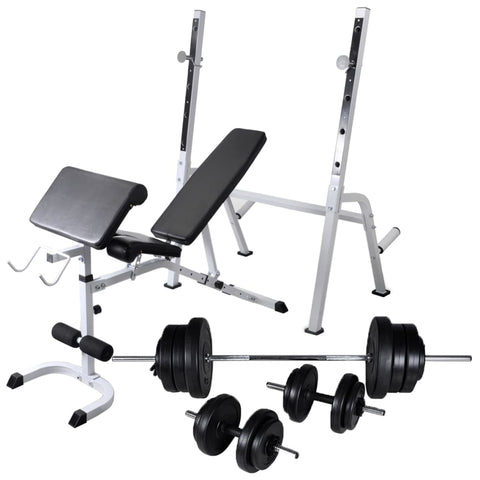 Panca Multifunzione con Bilanciere e Set di Manubri 60,5 kg