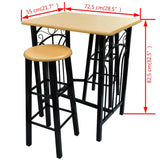 Tavolo e Sgabelli da Bar Set 3 pz in Legno e Acciaio
