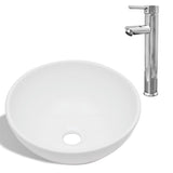 Lavello Bagno con Miscelatore in Ceramica Rotondo Bianco