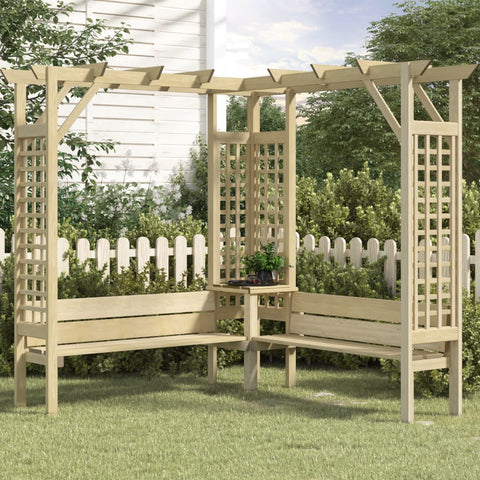 Pergola Angolare con Panca in Legno di Pino Impregnato