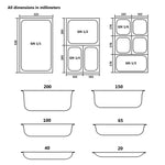 Contenitori Gastronorm 4 pz GN 1/1 20 mm in Acciaio Inox