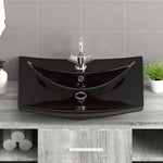 Lavabo Nero Ceramica Lusso Rettangolare Foro Trabocco Foro Rubinetto