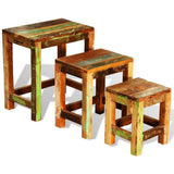 Tavolini Impilabili Set 3 pz in Legno Vintage di Recupero
