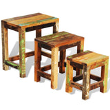 Tavolini Impilabili Set 3 pz in Legno Vintage di Recupero