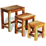 Tavolini Impilabili Set 3 pz in Legno Vintage di Recupero