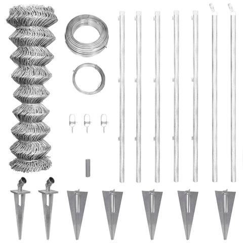 Recinzione a Rete con Pali e Spuntoni Acciaio Zincato 15x0,8 m