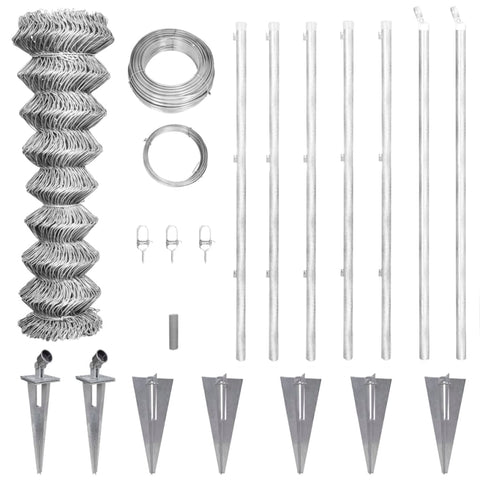 Recinzione a Rete con Pali e Spuntoni Acciaio Zincato 15x1 m