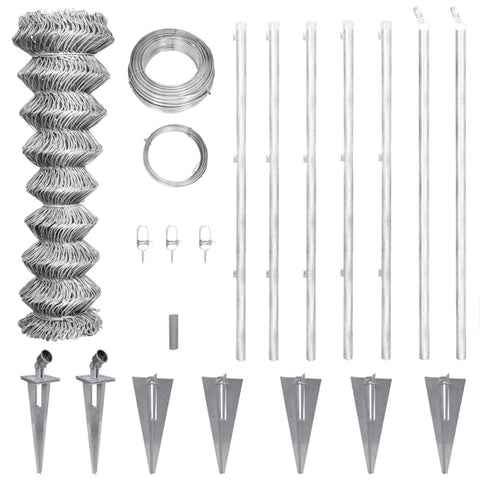 Recinzione a Rete con Pali e Spuntoni Acciaio Zincato 15x1,5 m