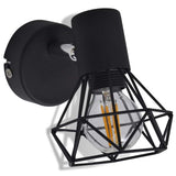 Set 2 Applique con Rete in Stile Industriale Nero Lampadina LED