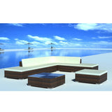 Set Divani da Giardino 8 pz con Cuscini in Polyrattan Marrone