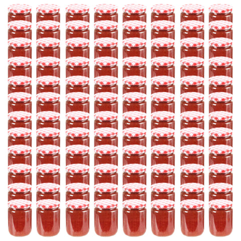 Vasi Marmellata in Vetro Coperchio Bianco e Rosso 96 pz 230 ml