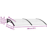 Pensilina per Porta Nera e Trasparente 200x75 cm in PC