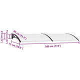 Pensilina per Porta Nera e Trasparente 300x75 cm in PC