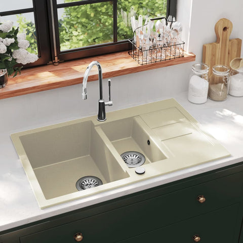 Lavello da Cucina in Granito Vasca Doppia Beige