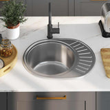 Lavello da Cucina con Filtro e Sifone Ovale in Acciaio Inox