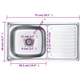 Lavello da Cucina con Filtro e Sifone in Acciaio Inox