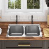 Lavello da Cucina Doppio con Filtro e Sifone in Acciaio Inox