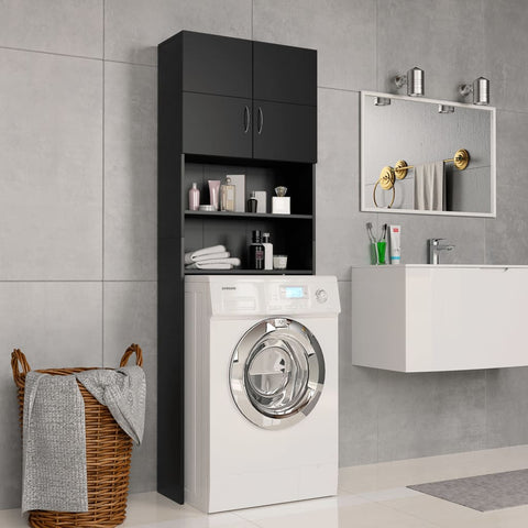 Mobile per Lavatrice Nero 64x25,5x190 cm in truciolato