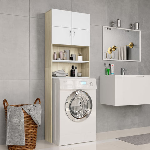 Mobile per Lavatrice Bianco e Rovere Sonoma 64x25,5x190 cm