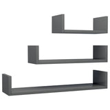 Mensole a Muro 3 pz Grigio Lucido in Legno truciolato