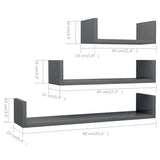Mensole a Muro 3 pz Grigio Lucido in Legno truciolato