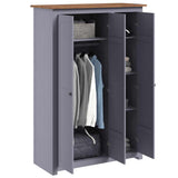 Armadio a 3 Ante Grigio 118x50x171,5cm in Pino Panama Range