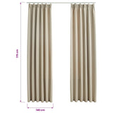 Tende Oscuranti con Ganci 2 pz Beige 140x175 cm