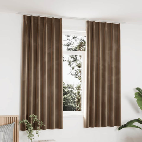 Tende Oscuranti con Ganci 2 pz Beige in Velluto 140x175 cm
