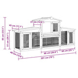 Conigliera per Esterni Grande Grigia e Bianca 201x45x85cm in Legno
