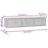 Scaffale Cassetti Parete Grigio Cemento 88x26x18,5 truciolato