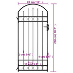 Cancello per Recinzione ad Arco in Acciaio 89x200 cm Nero